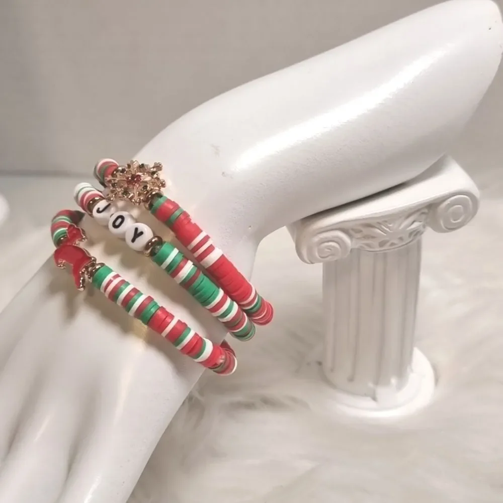 👋 CHRISTMAS STACKING BRACELET SET charm adjustable joy snowflake reindeer